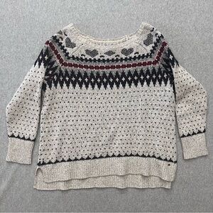 American Eagle Juniors Fair Isle Sweater Hearts Diamonds Size XL Cotton Wool